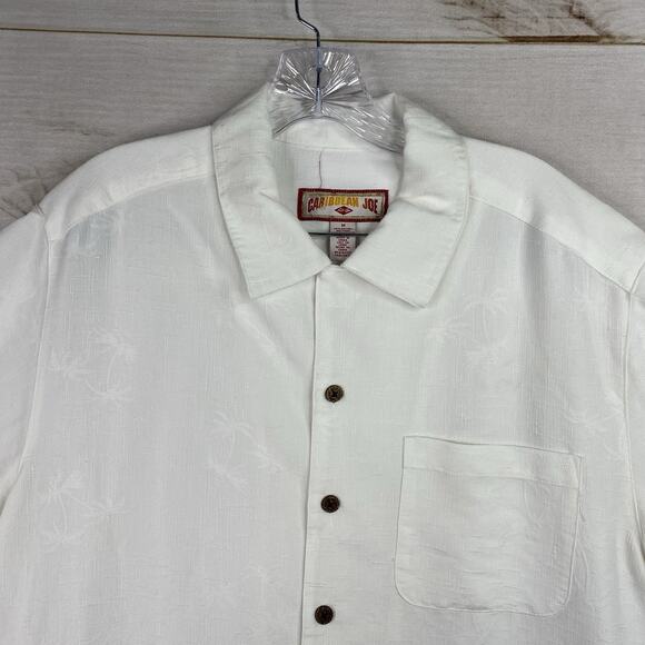 Caribbean Joe Camp Shirt Mens M White Embroidered Floral Button Up Short Sleeve - Picture 2 of 7